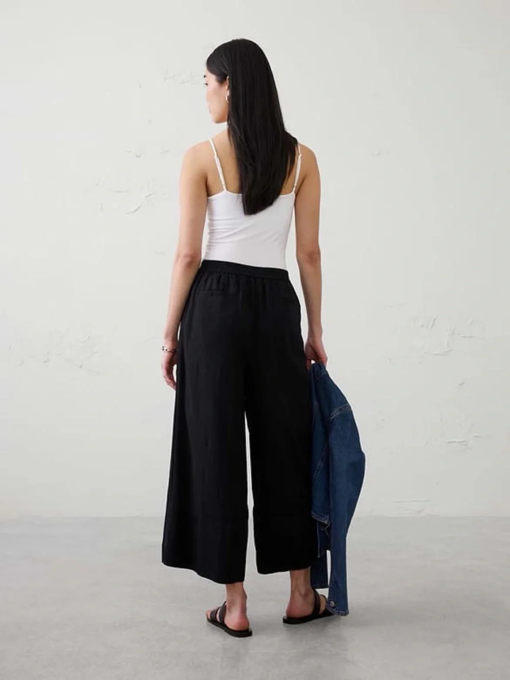 Banana Republic Wide Leg Linen Blend Cropped Pants Black XS